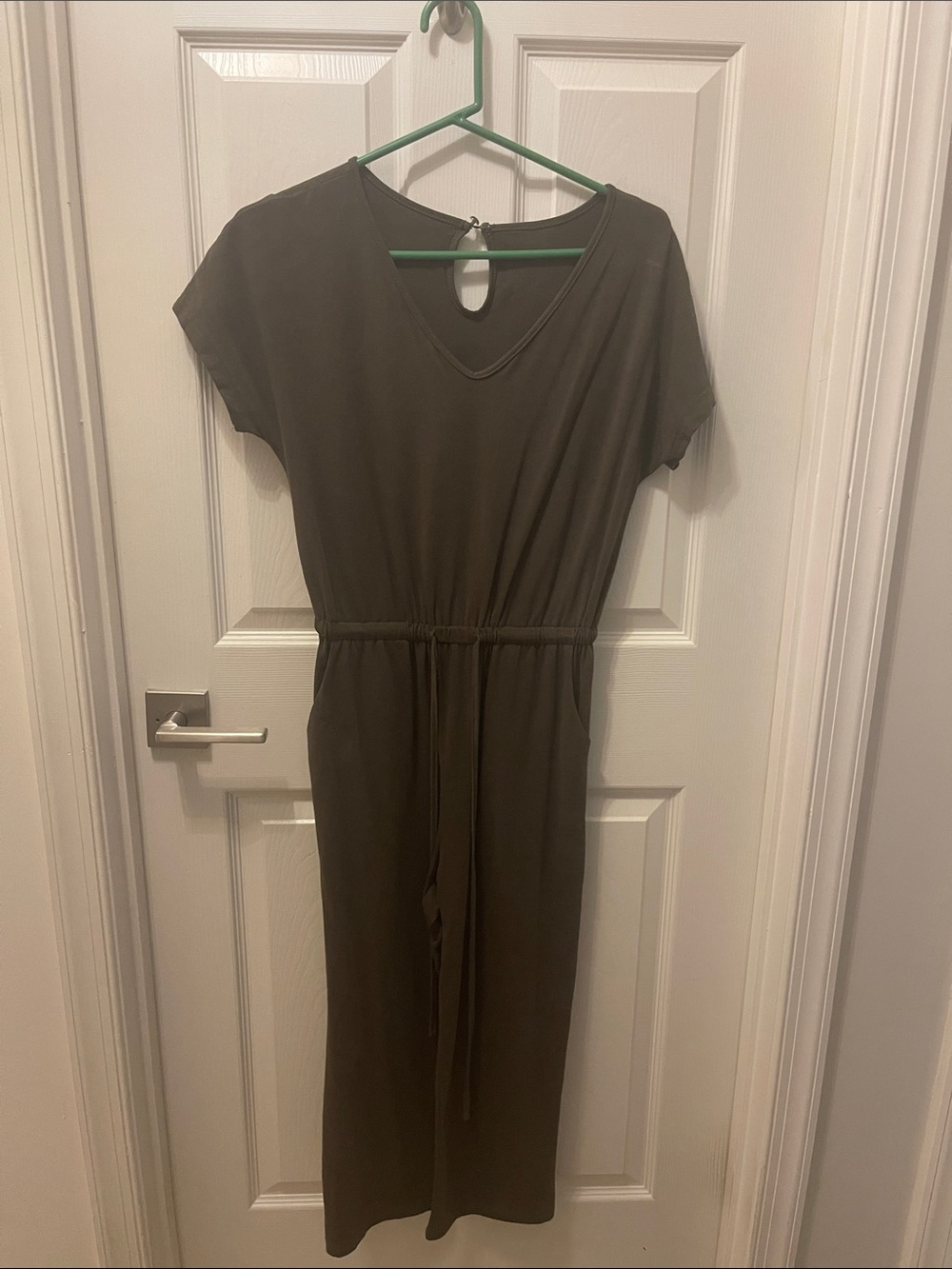 Olive Green Short-Sleeve Drawstring Jumpsuit